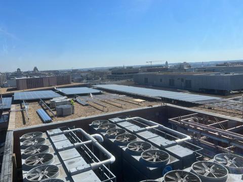 Flush Mount solar arrays beside rooftop cooling towers