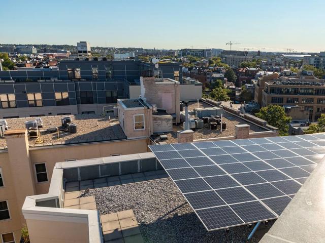 Solar array on a lower roof section at 1441 Rhode Island Ave., seen from above