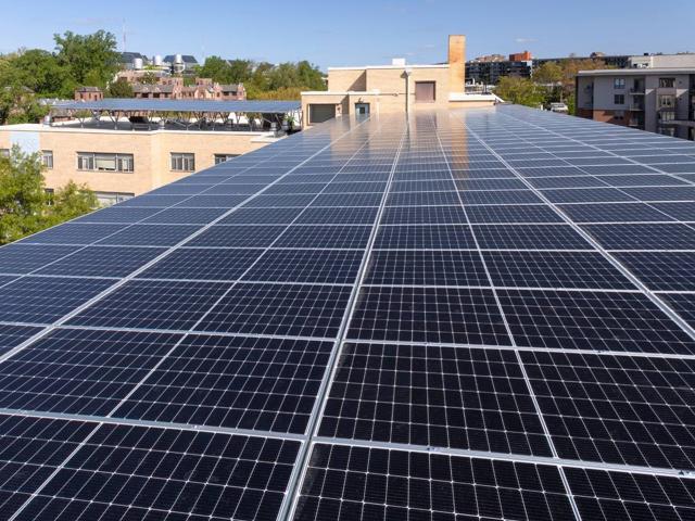 Rows of solar panels across the canopy at 3801 Connecticut Ave.