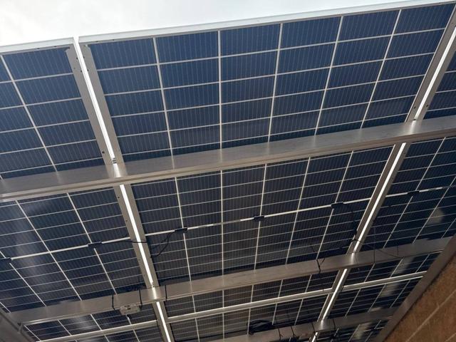 Edge of the solar canopy at 616, seen from below