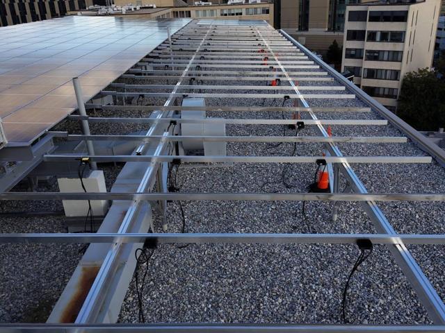 Rows of racking frames at 925 before the panels