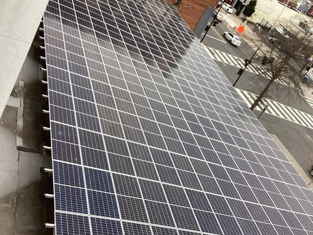 Aerial view of the solar array at Burr above the street