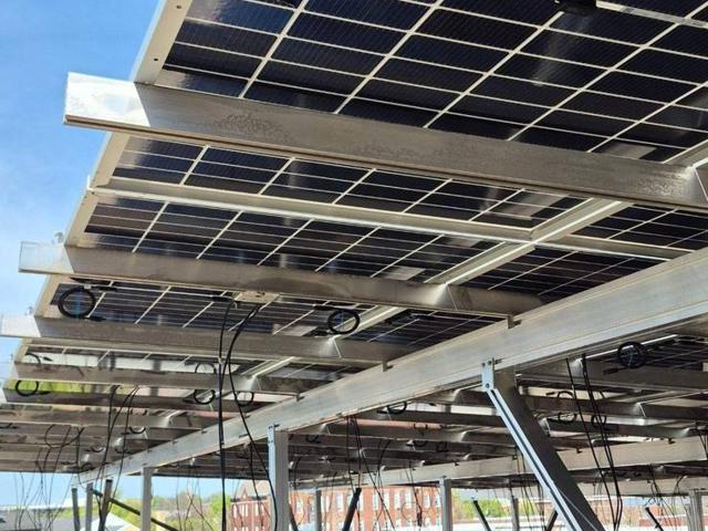 Edge of the solar canopy at GRP, seen from below