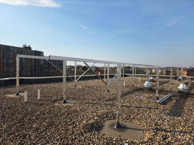 Racking posts and beams at GRP before the panels
