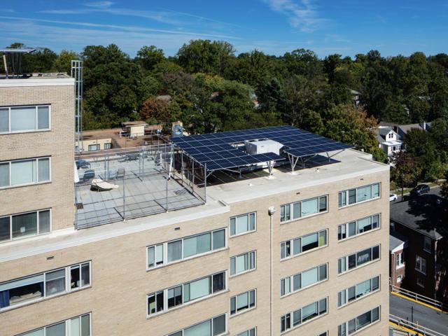 Solar canopy on a corner roof section at Kenmore