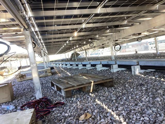 Underside of the solar array at Lafayette during installation