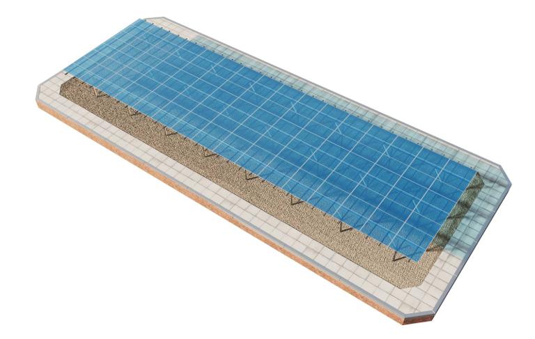 3D drawing of the Elevated Flush Mount system on a flat roof