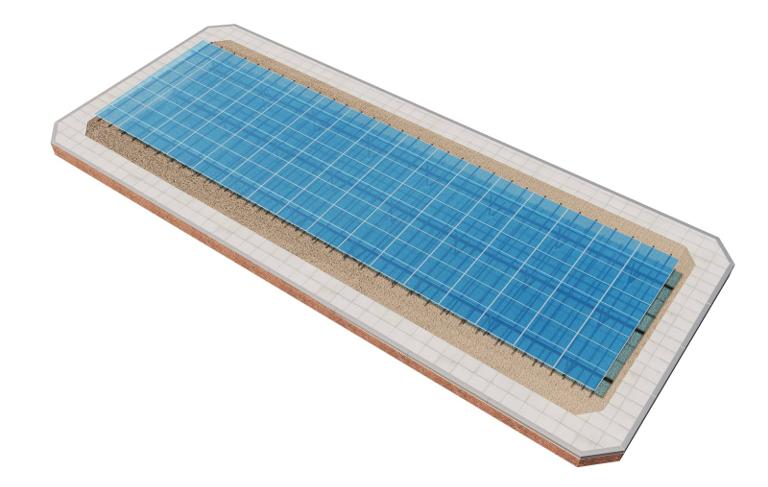 3D drawing of the Flush Mount system on a flat roof