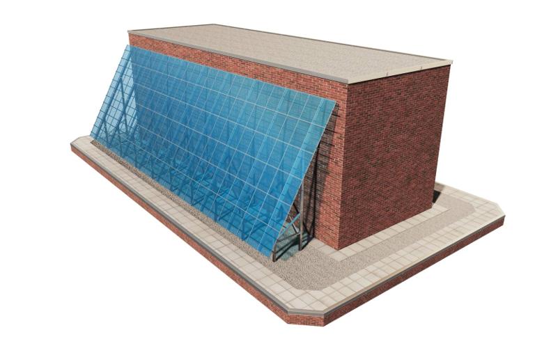 3D drawing of the High Tilt system mounted against a penthouse wall