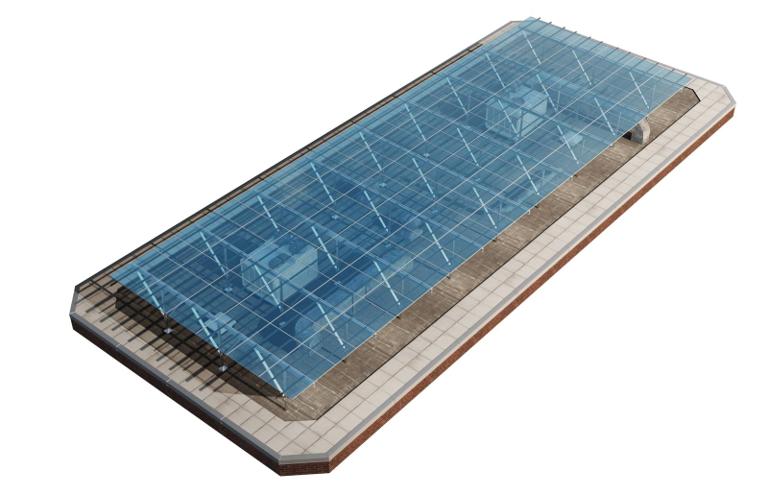 3D drawing of the W System solar canopy on a flat roof