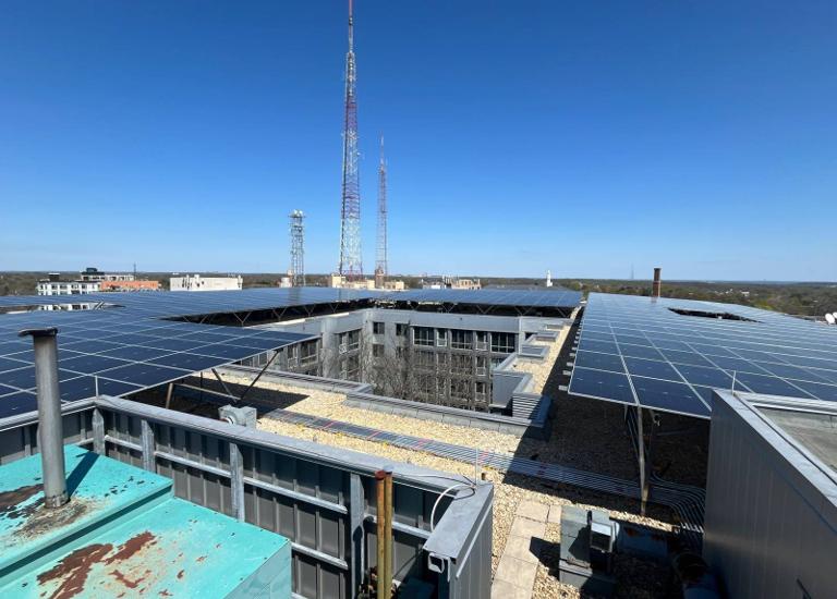 Solar canopy surrounding the courtyard at Cityline